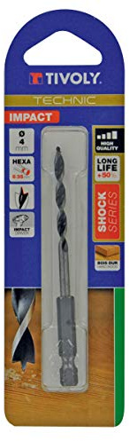 TIVOLY 10803720400 - Punta da trapano per legno, 3 punte Technic, codolo esagonale, Ø 4 mm