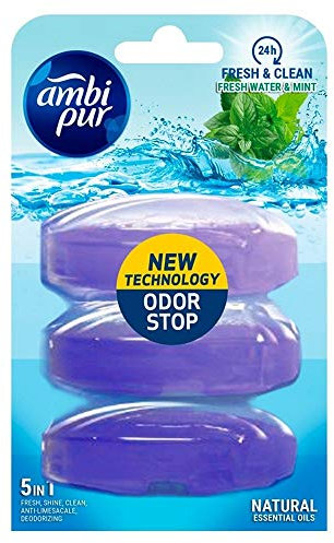 Ambi Pur 3 Stück 3 flüssige WC-Steine Nachfüller 3 x 55ml - Frisches Wasser & Minze