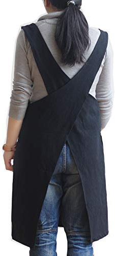 Weiche Baumwoll-Leinen-Schürze, einfarbig, japanischer Stil, X-Form, Geschenk für Frauen, Einweihungsparty