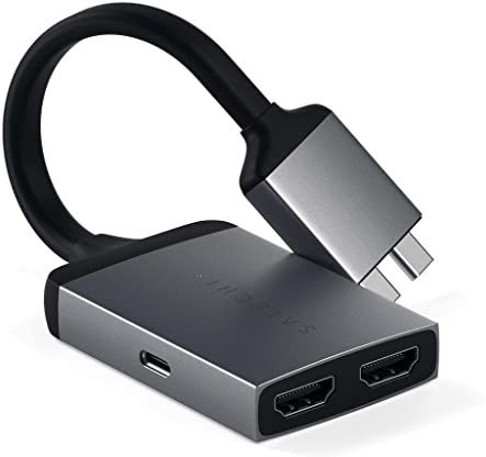 SATECHI Aluminium Typ-C Dual HDMI Adapter 4K 60Hz mit USB-C PD Aufladung – Kompatibel mit 2021 MacBook Pro M1 Pro & Max, 2020 MacBook Pro/Air, 2020 Mac mini (Space Grau)