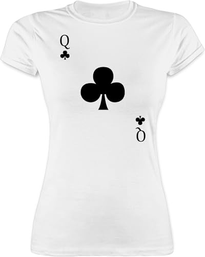 Shirt Damen - & Fasching - Kreuz Queen Kartenspiel Karneval Kostüm Kreuz Dame I - L - Weiß - Casino Tshirt Faschings-t-Shirt Faschings q t-Shirts rotes t-Shirt Karte Karnevals t- Shirts fassenacht