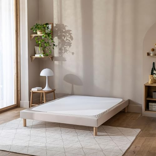 Cache-sommier Coton Jersey Beige 160x190 à 180x200