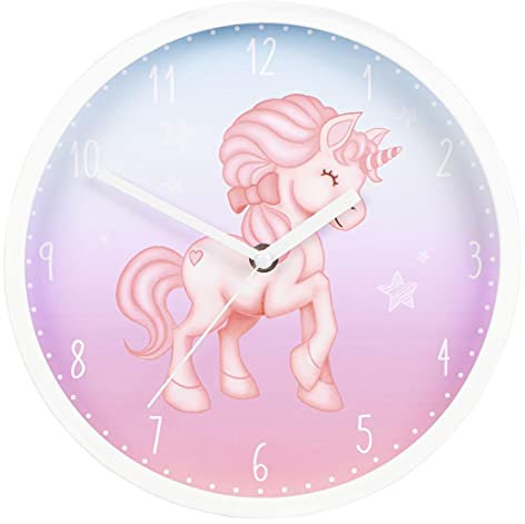 Hama Kinder Wanduhr Magical Unicorn ohne Ticken (runde Kinderuhr mit Einhorn Motiv, batteriebetriebene Quarz Wanduhr mit Sekundenzeiger, Kinderzimmer, ideal als Lernuhr, Durchmesser 25 cm) rosa