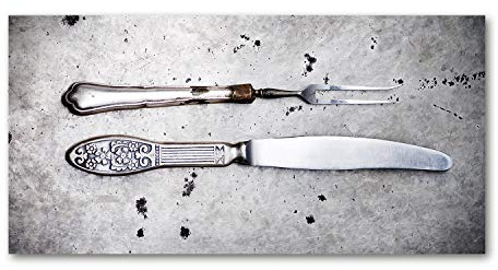 Tulup Crédence de Cuisine 100x50cm Dosseret en Verre Fond de hotte Verre de sécurité trempé Splashback Guard - Vintage/Retro - Argenté - Couverts