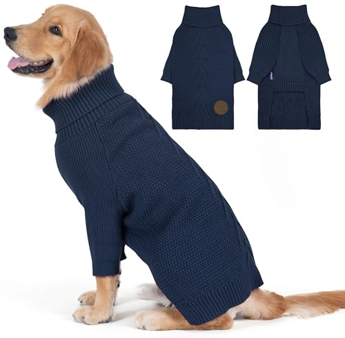 cyeollo 2XL Dog Sweater, Warm Stretchy Sweaters for Large Dogs Boy, Pullover Knitted Thermal Winter Big Dog Clothes with Sleeves, Turtleneck Pet Beagle Border Collie Apparel, Navy XXL
