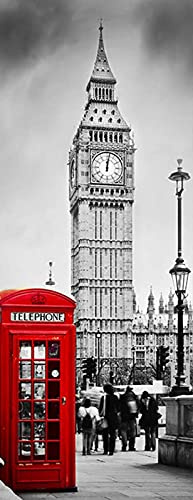 A.Monamour Türtapete Selbstklebend Türfolie Türposter 3D Rote Telefonzelle Und Big Ben In Der Londoner Straße Schwarz Und Weiß Vinyl Folie Türdeko Tapete Wandbild Türaufkleber Türtattoo 77 x 200 cm