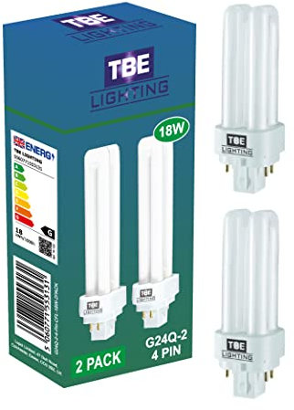 TBE LIGHTING 18w G24Q-2 4-Pin CFL Lamp - Pack of 2 Units - Cool White 4000K, 1250 Lumen/Double Turn CFL Compact Fluorescent Light