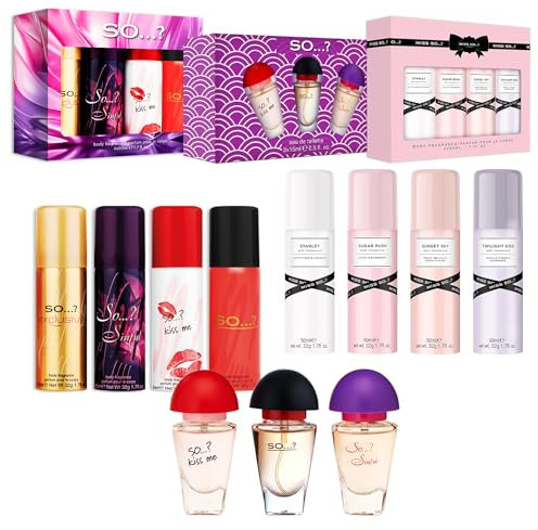 So…? Coffret Cadeau Brume Corporelle Parfumée et Eau De Toilette Pour Femme (4x50ml Body Mist, 3x15ml EDT) Lot de 3