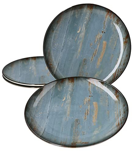 Bonna Madera Mint ENVISIO 4er Set Speiseteller 27 cm I Flache Essteller I Steak-Platte Grillteller I Gastro Servierplatten Beilagenteller I Premium-Porzellan Teller Vintage in Holzoptik mit 3D-Effekt