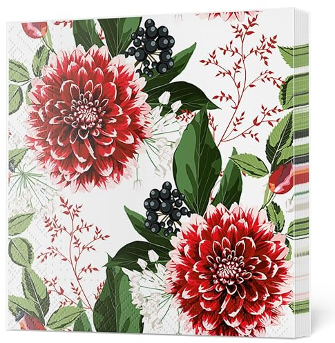 Maki Servilletas de papel de seda de 3 capas para decoupage, 33 cm x 33 cm, paquete de 20 (flores de dalia burdeos)