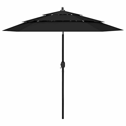 Kstyhome Parasol de jardin, parasol de plage, parasol d'extérieur, parasol à 3 niveaux avec poteau en aluminium, noir 2,5 m, Noir , grand
