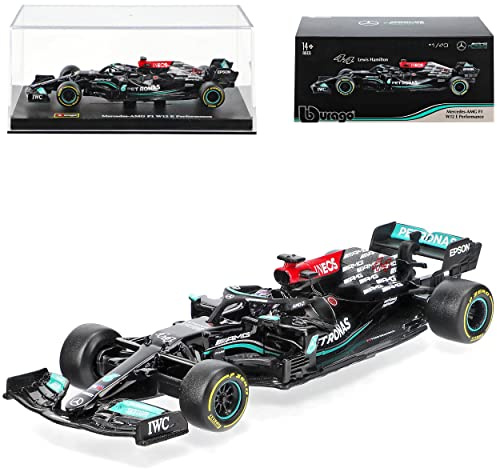 Mercedes-B AMG W12 E Performance Lewis Hamilton Nr 44 Formel 1 2021 mit Sockel und Vitrine 1/43 Burago Modell Auto