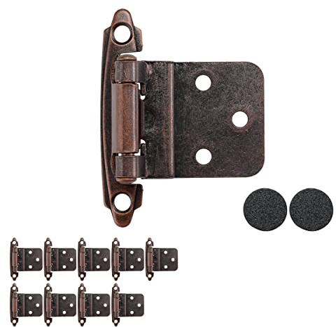 JQK 3/8 Inch Inset Cabinet Door Hinges Oil Rubbed Bronze, 20 Pack 10 Pairs Flush Face Mount Cupboard Self-Closing Kitchen Cabinet Hardware Hinges with Door Bumper, CH201-ORB-P20