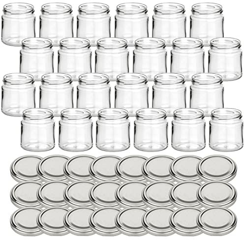 gouveo Lot de 24 Pots à Confiture 250g Miel avec Couvercle à Visser argenté - Petits Pots à provisions avec Couvercle à Visser TO66 - Pots à Confiture vides, Pots à épices