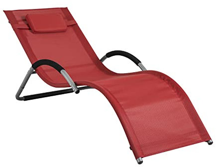 SoBuy Sonnenliege Strandliege Gartenliege Relaxstuhl mit Kissen für Gärten, Höfe, Strände, Balkone 120 kg Belastung Rot BHT ca. 55x67x165cm OGS38-R