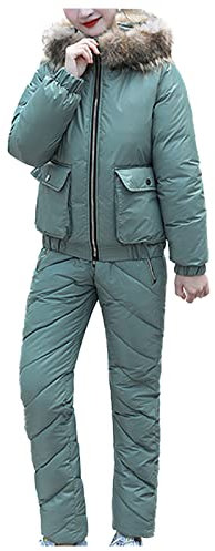 IQYU Skianzug Damen 2 Teilig Set - Snowboardjacke Damen GroßE GrößEn Schneeanzug Winter Steppjacke Mit Fellkapuze Und Schneehose Warm Schneeoverall Wasserdicht Snowboard Ski-Suit FüR Skifahren, Sport