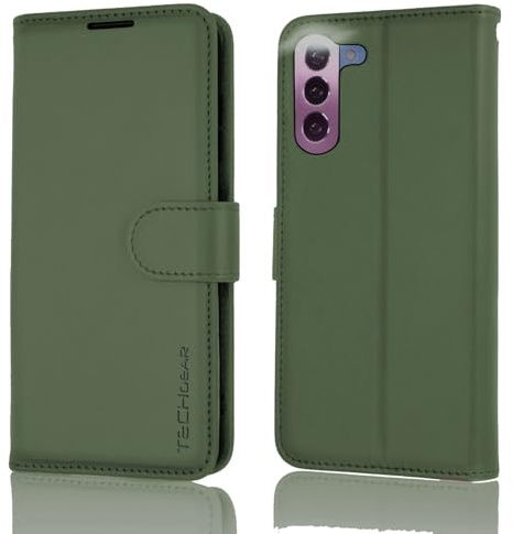 TECHGEAR Galaxy S23 Étui Portefeuille en Cuir, Housse de Protection avec Porte-Cartes, Support et Dragonne - Cuir PU Vert avec Fermeture Magnétique Conçu pour Samsung S23 5G