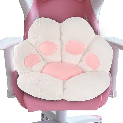 FlyGulls Cat Paw Cushion Kawaii Cat Pillow for Computer Gaming Chair Comfy Cat Paw Seat Cushion for Office Chairs Cute Cat Plush Pillow for Room Decor (White, 27.5 x 23.6 Inch)