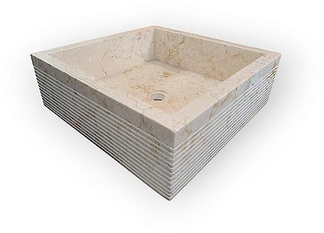 Kinaree Naturstein Waschbecken Heller Marmor - 45x45 cm Aufsatz Waschschale - Heller Marmor Aufsatzwaschbecken - Waschplatz