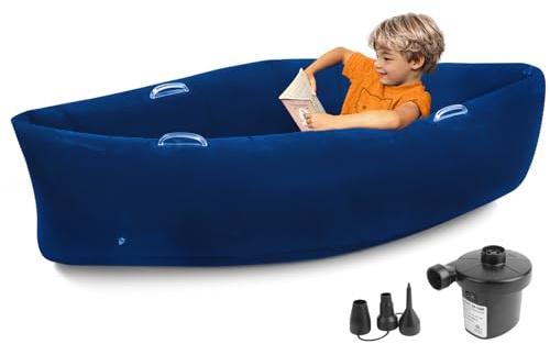 EKEPE Aufblasbarer sensorischer Stuhl, 152,4 cm, für Kinder mit ADHS, Erbsenkapsel mit Pumpe für therapeutische Kompression und sensorischen Eingang, Blau