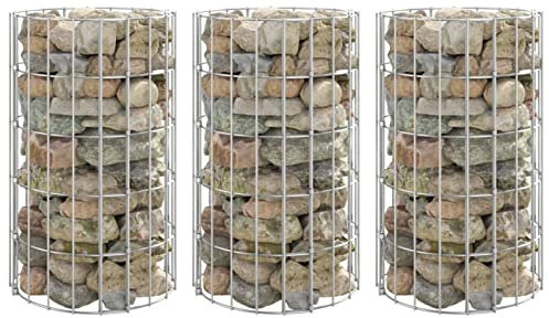 Camerina Gabionen-Hochbeete 3 STK. Rund Verzinkter Stahl Ø30x50 cm Gabionen Zaun Gabionen Hochbeet Gabione Hochbeet Balkon Gabionengitter
