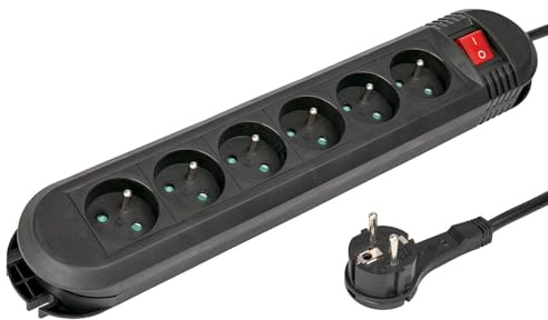 Hama Steckdosenleiste mit Schalter (6 Steckdosen 16 A, Verlängerung 1,5 m, Mehrfachsteckdose ideal zum Energiesparen, 45°-Steckdosen, Wandaufhängung, 3680 W, Kabel H05VV-F3G1.5), Schwarz