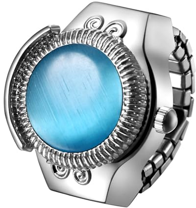 JewelryWe Reloj Anillo Elástico Plata: Reloj de Dedo de Cuarzo Analógico para Mujer Correa Extensible de Acero Inoxidable Ojo de Gato Decoración - para Ocio Negocios Regalos
