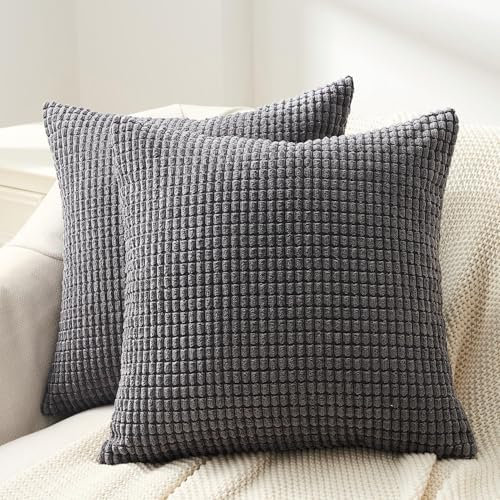 Topfinel Funda Cojines 45x45 Gris Oscuro de Pana Decoracion Hogar Sofá Silla Cama Sala de Estar Dormitorio 2 Piezas