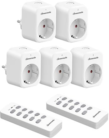 DEWENWILS Prese radio con telecomando, prese, plug in on/off, interruttore radio da parete, set preprogrammato per decorazioni festive, portata 30 m, 2300 W, bianco