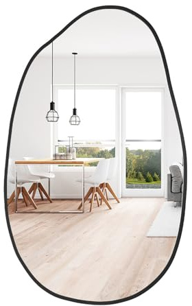 Warmiehomy Bathroom Mirror Irregular Asymmetrical Mirror with Black Frame Wall Mounted Mirror for Living Room, Bathroom, Bedroom, Entryway Wall Decor 52x85cm