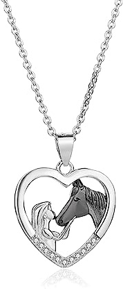 WJRQD Collier Fille et Cheval en Argent avec Pendentif cœur pour Femme et Fille, chaîne de Bijoux, Cadeau pour Les passionnées d'équitation.