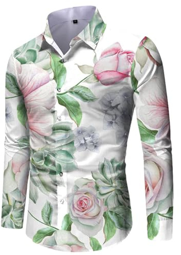 Imprimée Chemise Homme Printemps Automne Manches Longues Chemise Coupe Slim Revers Patte Boutonnage Décontractée Chemise Mode Impression Légère Base Chemise Homme