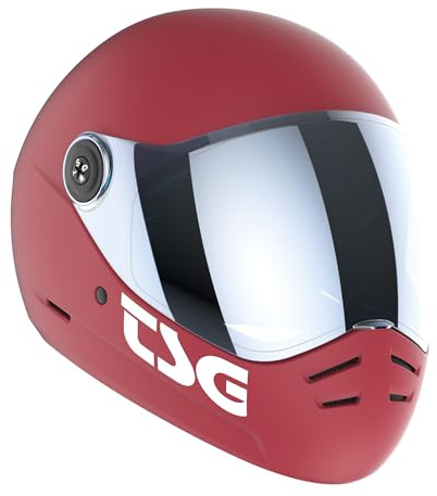 TSG - Pass 2.0 Full-face Premium Helmet w/Two Visors | Downhill Skateboarding, E-Skating, E-Onewheeling, Longboarding | Nose Ports, Air Flow Channels, Ear Slots, Adjustable Pads, Satin Red, Large