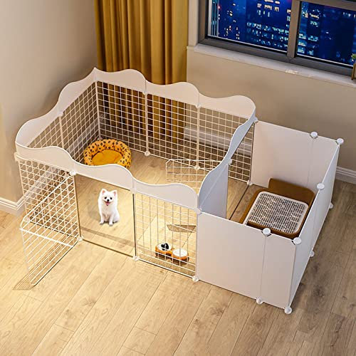 Hundelaufstall – Hundegehege für den Innenbereich, Katzenlaufstall, Metall-Laufstall für Haustiere, Zelt, Käfig, Zwinger, faltbarer Zaun für Hunde, DIY-Metalldraht-Hofzaun mit Tür und Zwinger (weiß 16