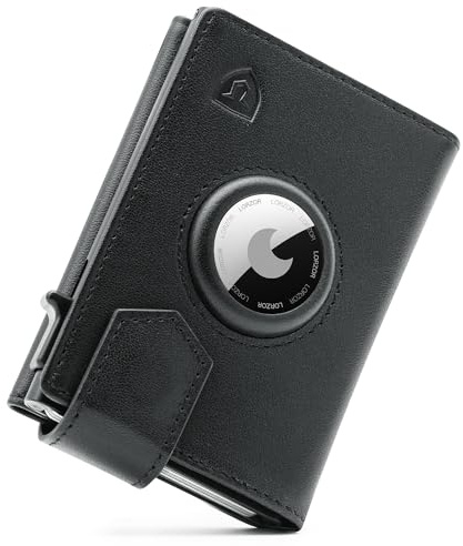 LORZOR® Design für Airtag Wallet, Slim Wallet mit Münzfach, Geldbörse Herren echtem Leder, RFID Blocker Portemonnaie, Portmonee Herren kartenetui Platz für 10 Karten, Geldbeutel (schwarz)