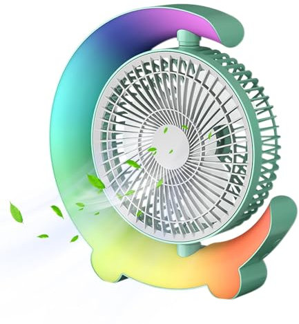 Ventilador de escritorio USB RGB, ventilador de escritorio giratorio de 360 °, 3 velocidades, ajustable, pequeño, silencioso, ventilador de escritorio giratorio de 360 ° para oficina en casa,