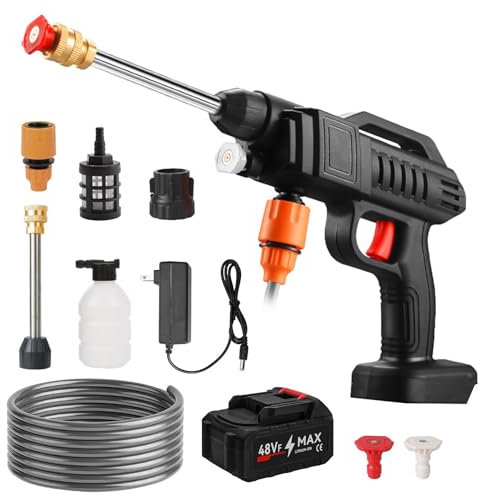 Akku Hochdruckreiniger, 21V 70Bar Tragbarer Hochdruckreiniger, 30000mAh Mobiler Hochdruckreiniger mit Multifunktionale Druckdüse, Schaumsprüher, für Auto, Terrasse, Fenster, Rasen (20000mAh)