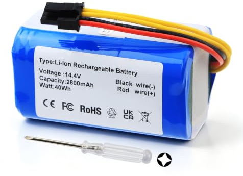 K KYUER 2800mAh Batería de Repuesto para AIRROBO P10, 360 C50 Aspiradora | TCL S1/ S15/ S18, Formate E-550G/W, Conga 1490 1590 1290 1390 Robot Sweeping Vacuum Cleaner with Tool 14,4V Long Runtime