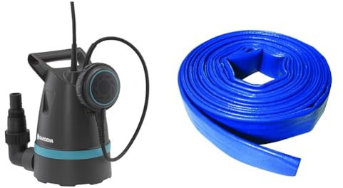 Gardena Pompe submersible eau claire 8600, Acier inoxydable, Noir, Bleu, jusqu'à 8.600 l/h - Flotteur & Silverline 633827 Polychlorure de vinyle (PVC) Tuyau de refoulement 10 m x 25 mm