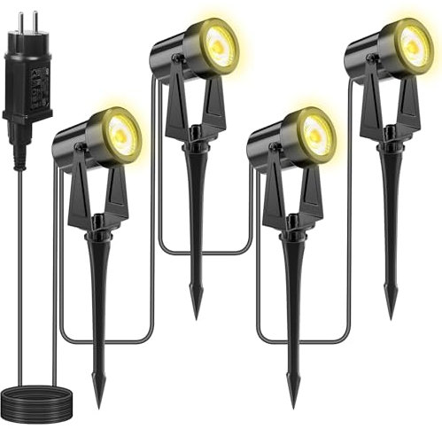 Totofac 4 Pezzi Luci da Giardino 3W COB Faretto da Giardino Impermeabili IP65, Bianco Caldo 3000K 12V per Esterno Giardino (4-in-1) (4-1)