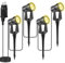 Totofac Focos Led Exterior, 46FT/14m 4x3W LED Focos Jardin con Estaca,COB Blanco Cálido 3000K 1200lm 14V IP65 Impermeable, Focos de Jardín al Aire Libre Iluminación de Caminos para Césped, Patios