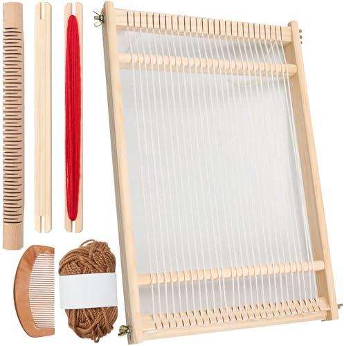 FEIGO Weben für Kinder Set, DIY Holz Webrahmen Set, Hochwertiger Weben Groß 39x 26cm und Aktualisierte Fassung Holz Webrahmen, für Anfänger,Kinder