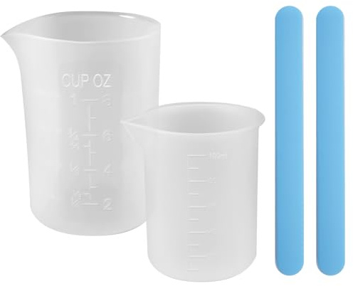 2 Stück Silikon Messbecher Gießpulver, 100ml/250ml Silikonbecher zum Gießen | Silikon Messbecher Epoxidharz, Silikonbecher zum Gießen Keraflott für Epoxidharz, Gießformen, Wachsen, Leicht zu Reinigen