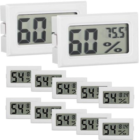 Mini Small Hygrometer Thermometer, 12 Pack Mini Small Digital Electronic Temperature Humidity Meters Gauge Indoor Thermometer Hygrometer, LCD Display for Cellar Humidors Greenhouse Basement (White)