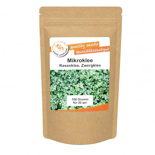 Gärtner's erste Wahl! Bobby-Seeds Mikroklee Rasenklee Euromic 100 g für ca. 50 m², Zwergklee Saatgut ohne Gentechnik, Bodenkur für Rasen, niedrig wachsend, natürliche Stickstoffbindung