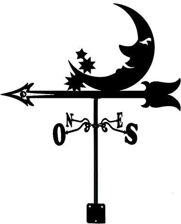 Banderuola segnavento da giardino, design a forma di luna, indicatore di direzione del vento in acciaio inossidabile resistente for montaggio su tetto esterno, attrezzo for il vento da giardino, 35x50
