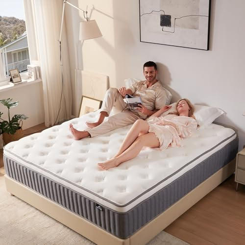 SNFPNE Queen Mattress 14 Inch, Hybrid Memory Foam Mattress with Zoned Pocket Springs Support and Motion Isolation, Medium Firm Feel Pressure Relief for Bed 80 x 60