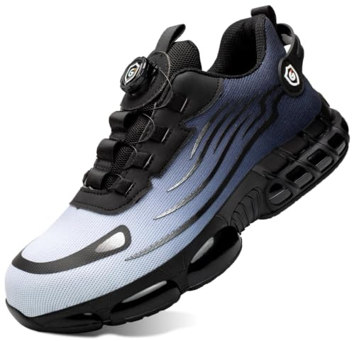 GemChve Scarpe Antinfortunistiche Uomo Donna Leggere Traspiranti Sneakers Antiscivolo Scarpe Sicurezza con Punta in Acciaio Regolazione Rapida dei Lacci Blue 42 EU