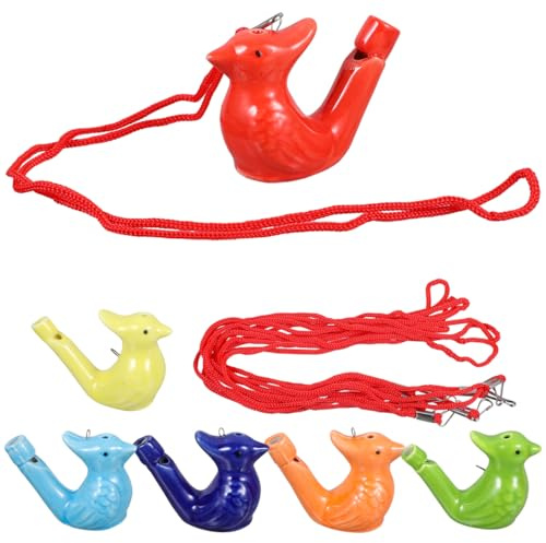 TOYANDONA 6pcs Ceramic Water Bird Whistles Set Cord, Colorful Musical Party Noisemakers for Kids, Bath Toys and Birthday , Random String Colors