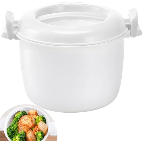 Olla arrocera grande y pequeña blanca, de plástico portátil para microondas, lonchera aislada multifuncional, ideal para viajes, con tapa